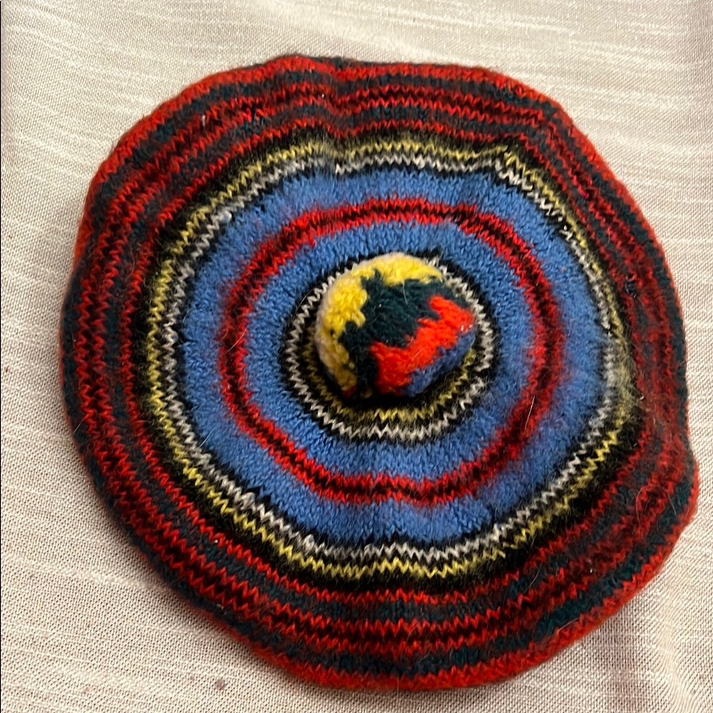Striped Multicolor Knit Beret 100% wool